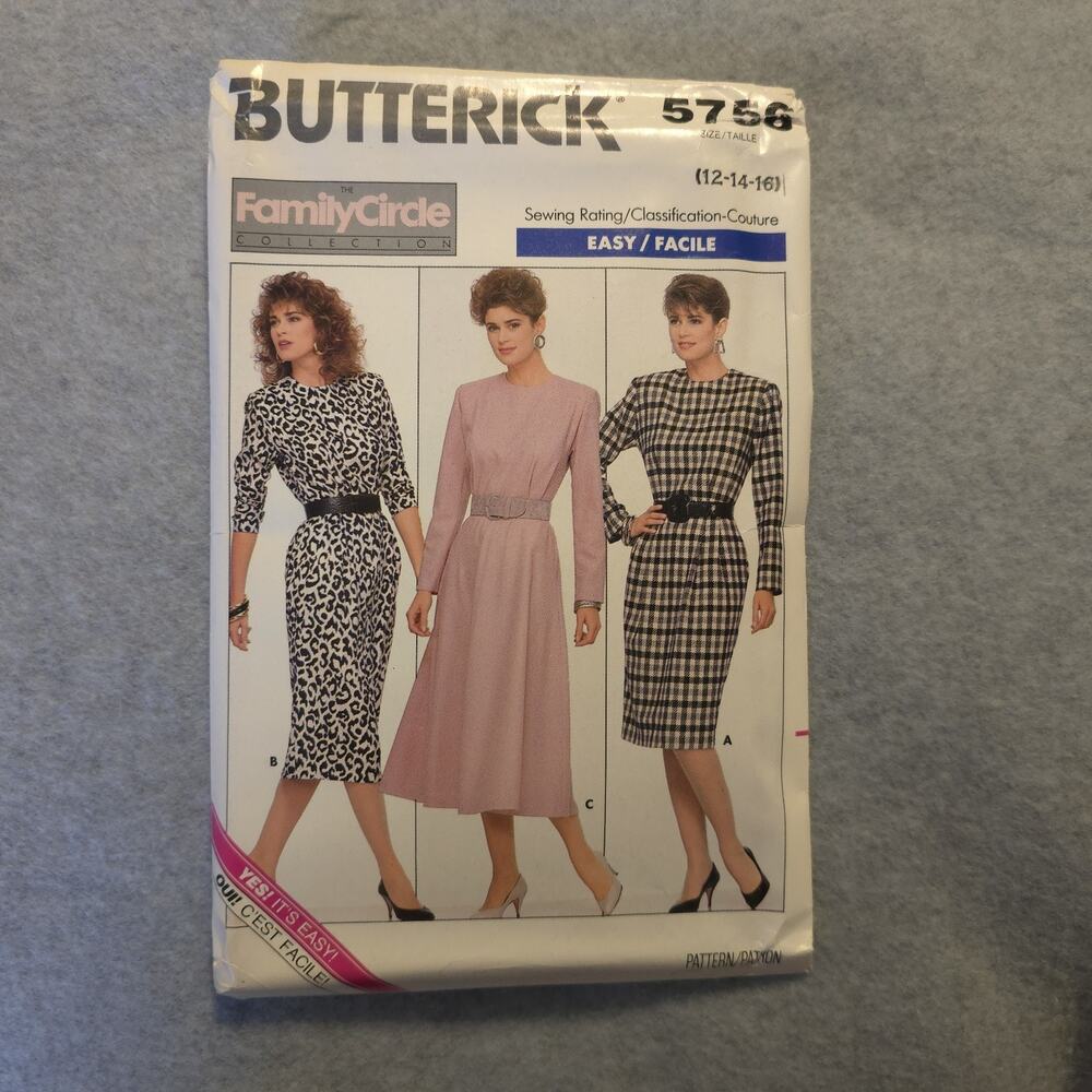 Butterick 5756 Dress Sewing Pattern‎ Sz 12-16 UNCUT Vintage 1980s Family Circle
